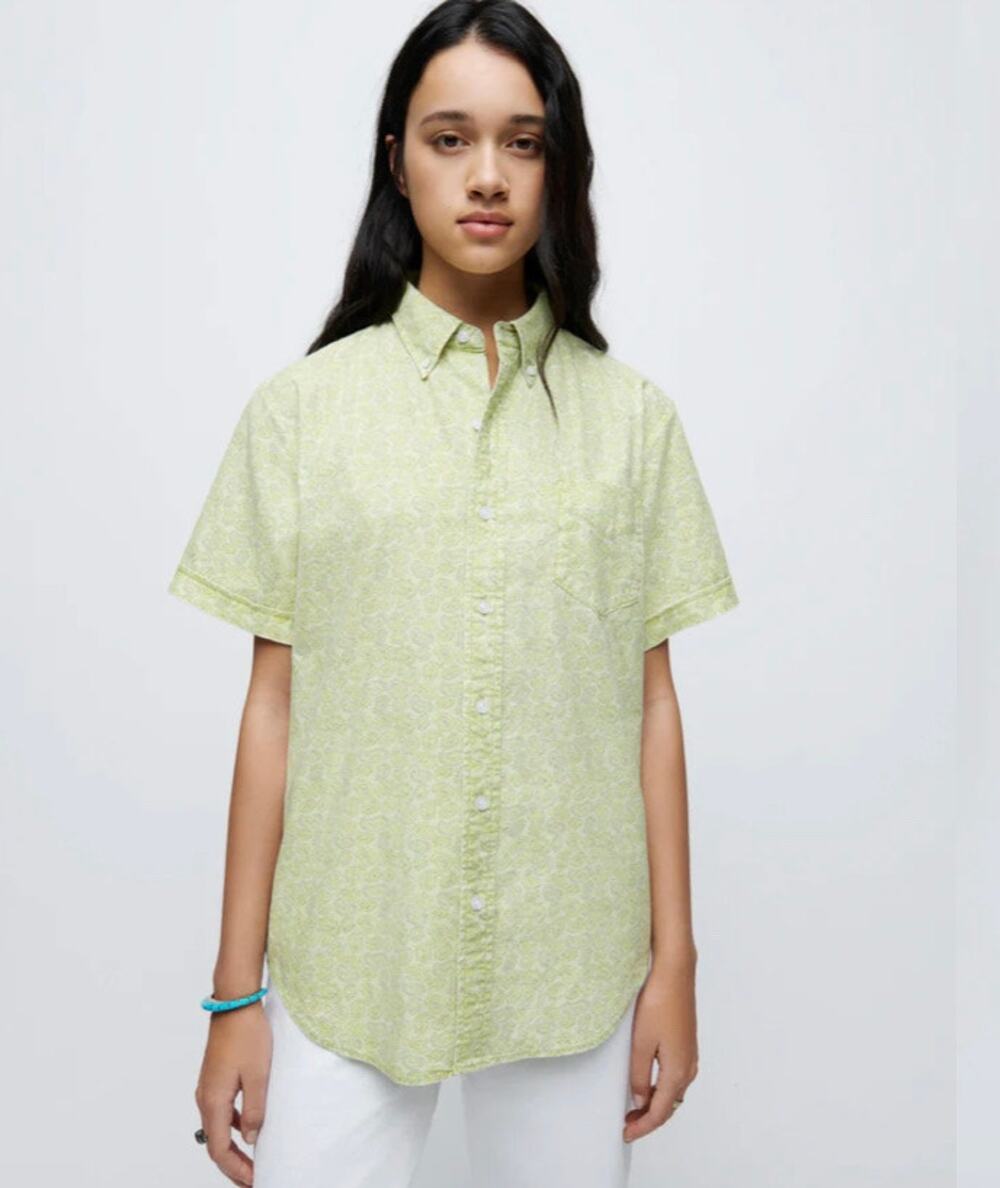 RE/DONE Retro Citrus Paisley Short Sleeve Shirt XS New
